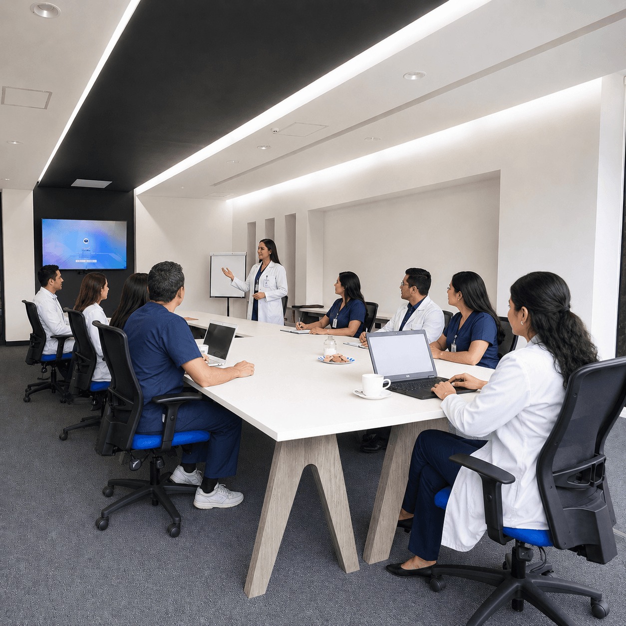 Equipo de Clínica Santa Fe en sesión de capacitación e investigación clínica